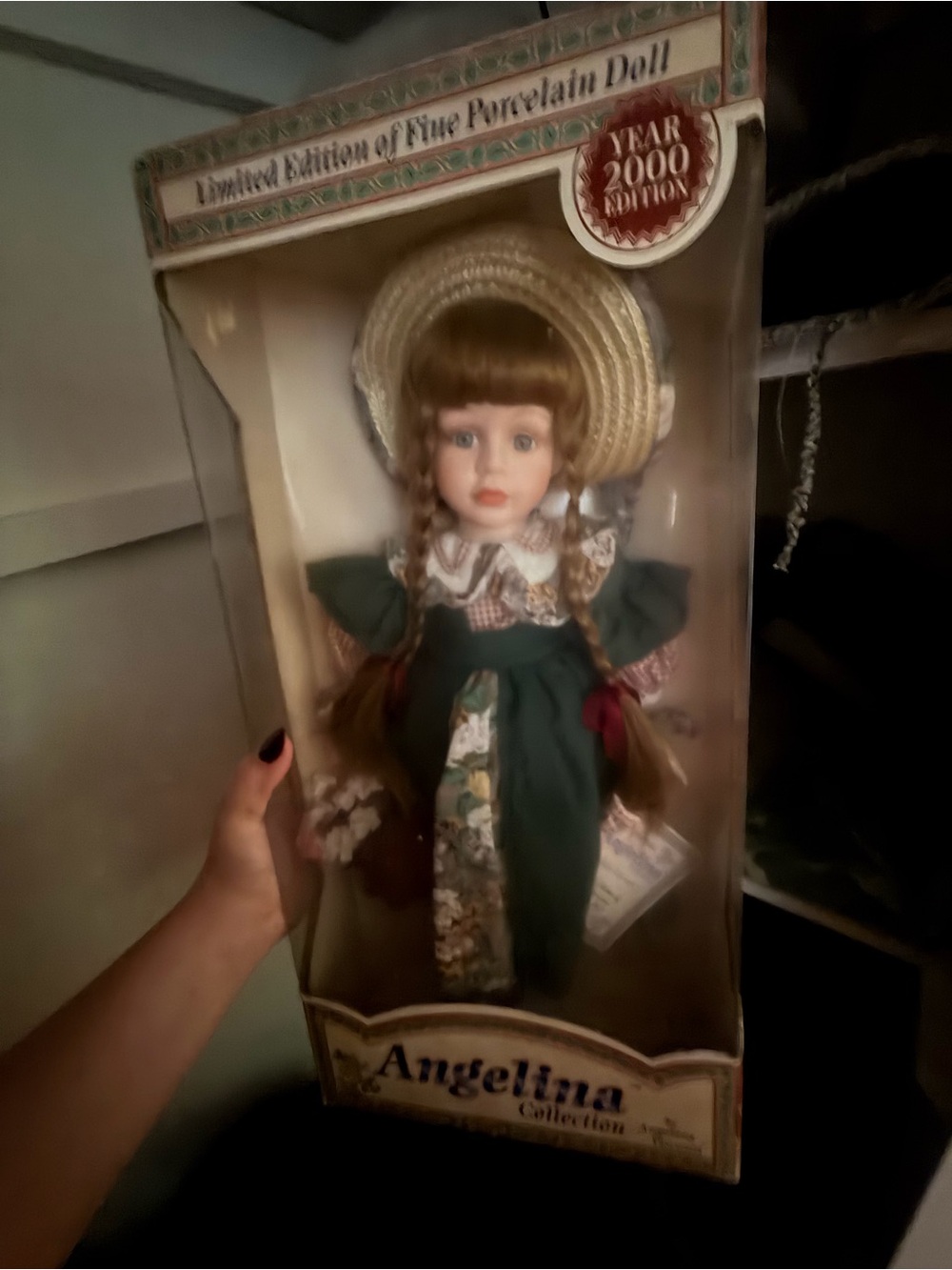 Angelina Porcelain Doll in Green and Cream Ensemble